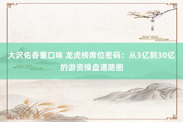 大沢佑香重口味 龙虎榜席位密码：从3亿到30亿的游资操盘道路图